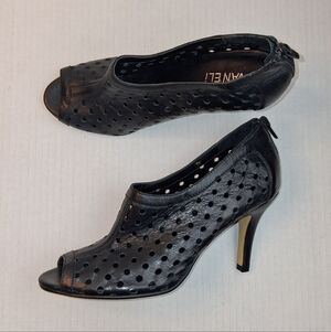 Vaneli Black Perforated Leather Peep Toe Heels